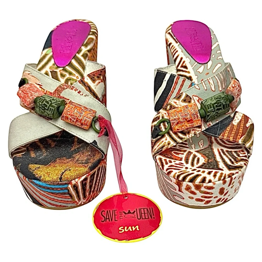 Vintage Save The Queen Strappy Wedge Sandals Multicolor EU 39 US 8 Italy